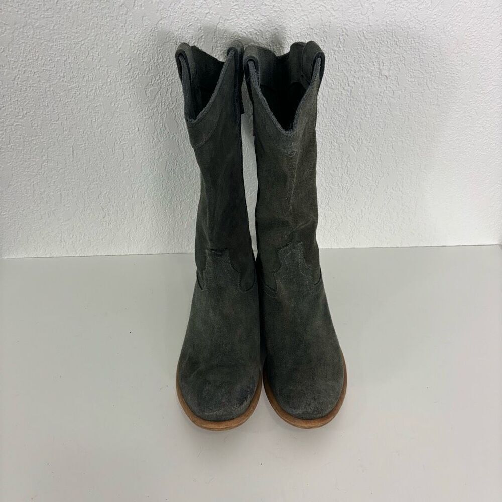 Bronx Grey Suede Tall Low Heel Western Pull On Boots - Picture 2 of 9